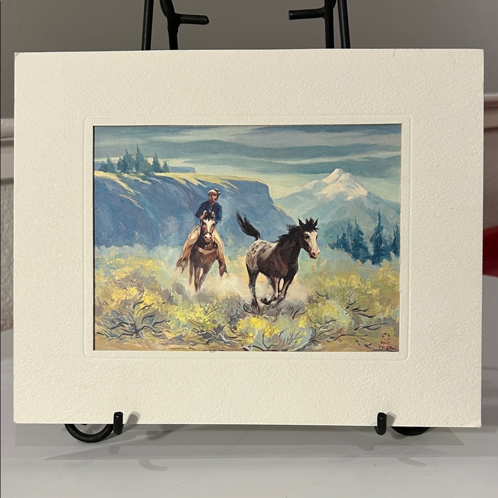 Phil Tyler Watercolor Art Painting Majestic Mountain Cowboy Horse Chase *SIGNED*